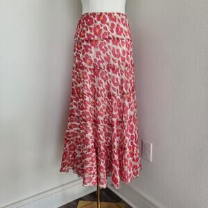Vintage Y2K Pink Tan Leopard Print Tiered Maxi Midi Skirt Elastic Pull On L XL